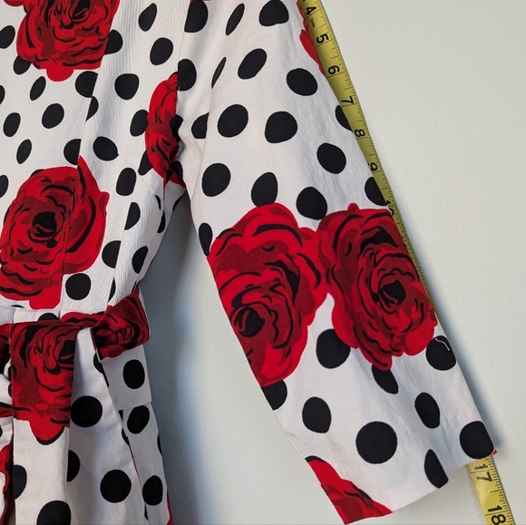 Dainty Jewells Floral Polka Dot Maxi Dress ¾ Sleeve Full Skirt Red Black White S - Picture 14 of 16